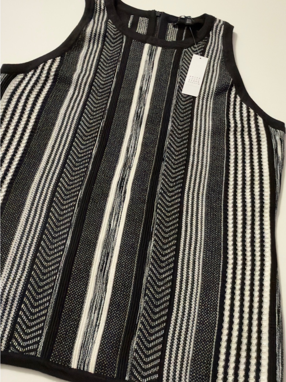 Sleeveless Black and White Striped Knit Tank Top